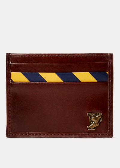 Porta Tarjetas Polo Ralph Lauren Hombre Marrom / Azul Marino / Amarillos - Repp-Stripe Leather - PHW